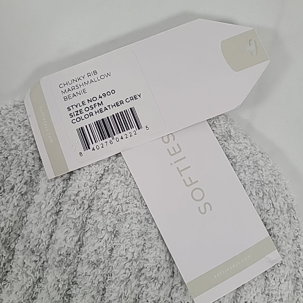 NWT Softies Heather Grey Chunky Rib Marshmellow Beanie - Picture 3 of 5